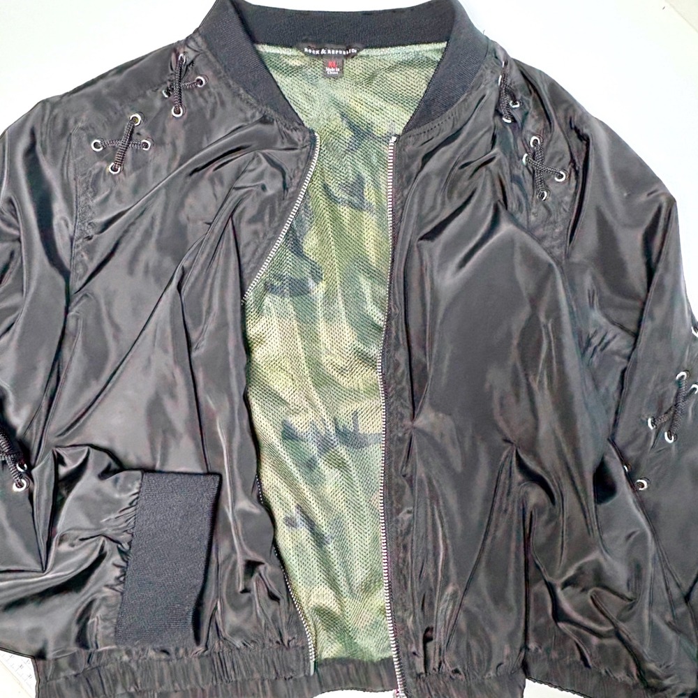 XL Bomber Lace Up Camo Lining Rock & Republic Detail black Streetwear Jacket